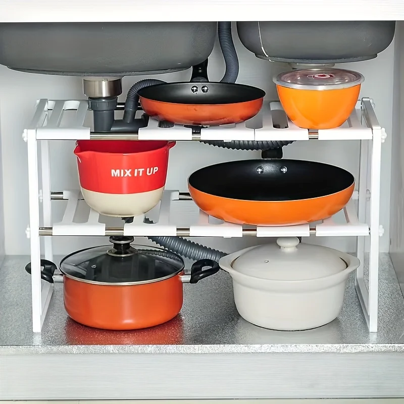 Expandable Under-Sink Organizer - Multi-Tier Plastic Rack For Kitchen & Bathroom, Space-Saving Design
Expandable Under-Sink Organizer - Multi-Tier Plastic Rack For Kitchen & Bathroom, Space-Saving Design