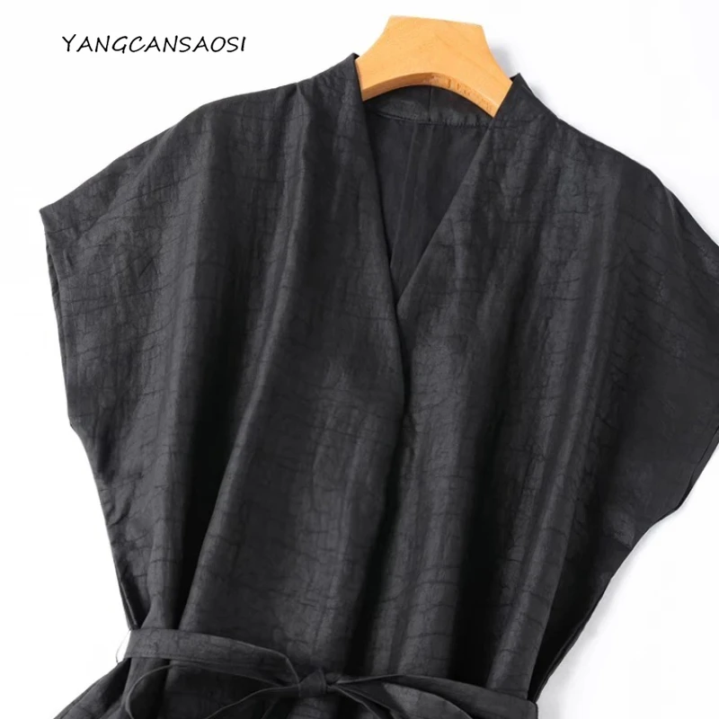 Summer Black Fashionable Turtle Crack Dress 100% Natural Mulberry Silk Fragrant Cloud Yarn V-neck Short Sleeved Loose Fit
Summer Black Fashionable Turtle Crack Dress 100% Natural Mulberry Silk Fragrant Cloud Yarn V-neck Short Sleeved Loose Fit