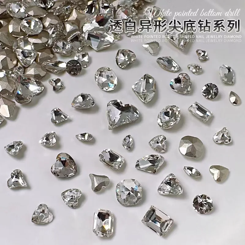 Mix 80 pcs of transparent white nail crystals, super shiny heart-shaped, square and irregularly shaped gemstone nail accessories 
Mix 80 pcs of transparent white nail crystals, super shiny heart-shaped, square and irregularly shaped gemstone nail accessories