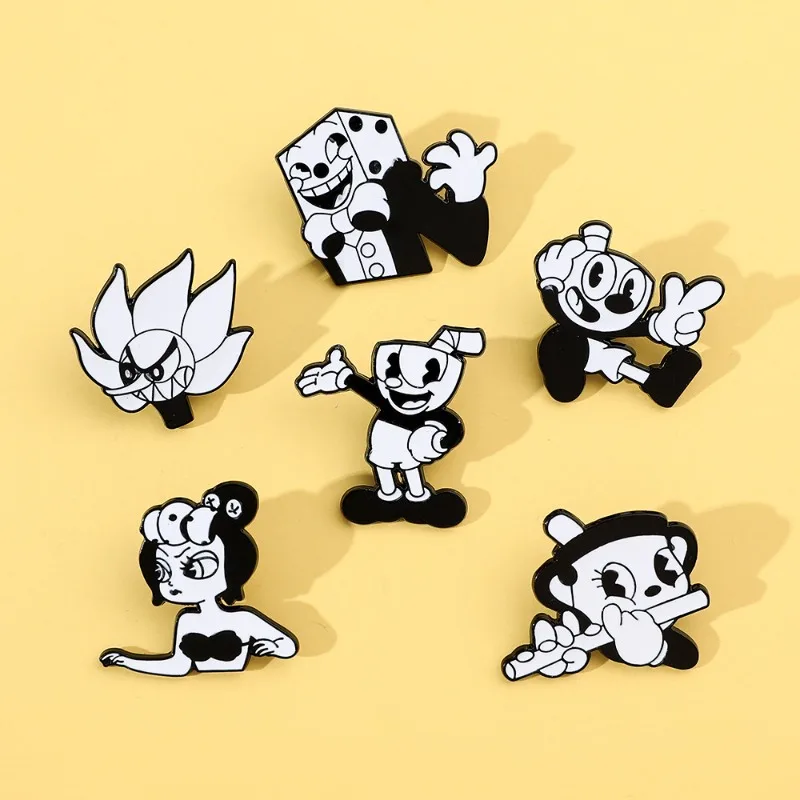 6PCS Hot Sales Fashion Cuphead Game Creative Enamel Pins Black White Simple Figure Brooches Metal Lapel Badges Gifts
6PCS Hot Sales Fashion Cuphead Game Creative Enamel Pins Black White Simple Figure Brooches Metal Lapel Badges Gifts