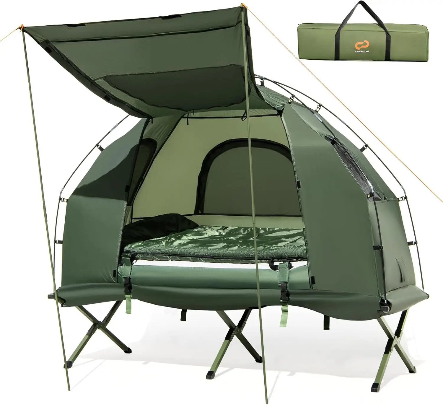Camping Tent Cot, 5-in-1 Folding Camping Bed with Air Mattress, Pillow, Sleeping Bag, Waterproof Elevated Tent Shelter
Camping Tent Cot, 5-in-1 Folding Camping Bed with Air Mattress, Pillow, Sleeping Bag, Waterproof Elevated Tent Shelter