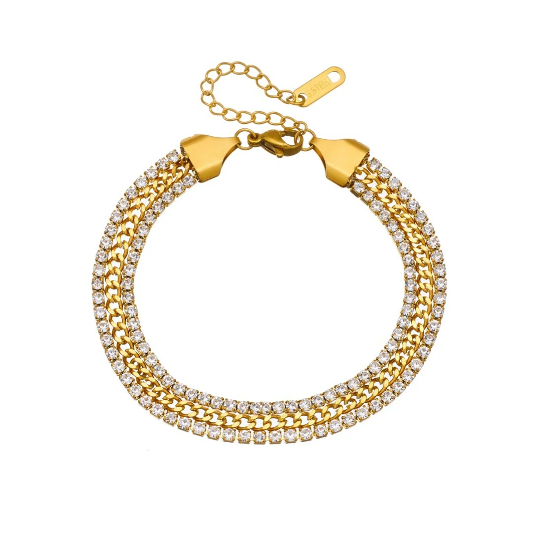 Punk Fashion Iced Out Zirconia Bracelet Gold Color Stainless Steel 3 Layer Curb Cuban/Tennis Chain Bracelet for Woman Jewelry
Punk Fashion Iced Out Zirconia Bracelet Gold Color Stainless Steel 3 Layer Curb Cuban/Tennis Chain Bracelet for Woman Jewelry