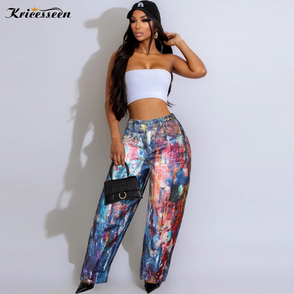 Kricesseen Runway Blue Studios Printed Wide-Leg Jeans Casual Loose Mid Waist Conventional Full Print Bottoms Trousers Clubwear
Kricesseen Runway Blue Studios Printed Wide-Leg Jeans Casual Loose Mid Waist Conventional Full Print Bottoms Trousers Clubwear