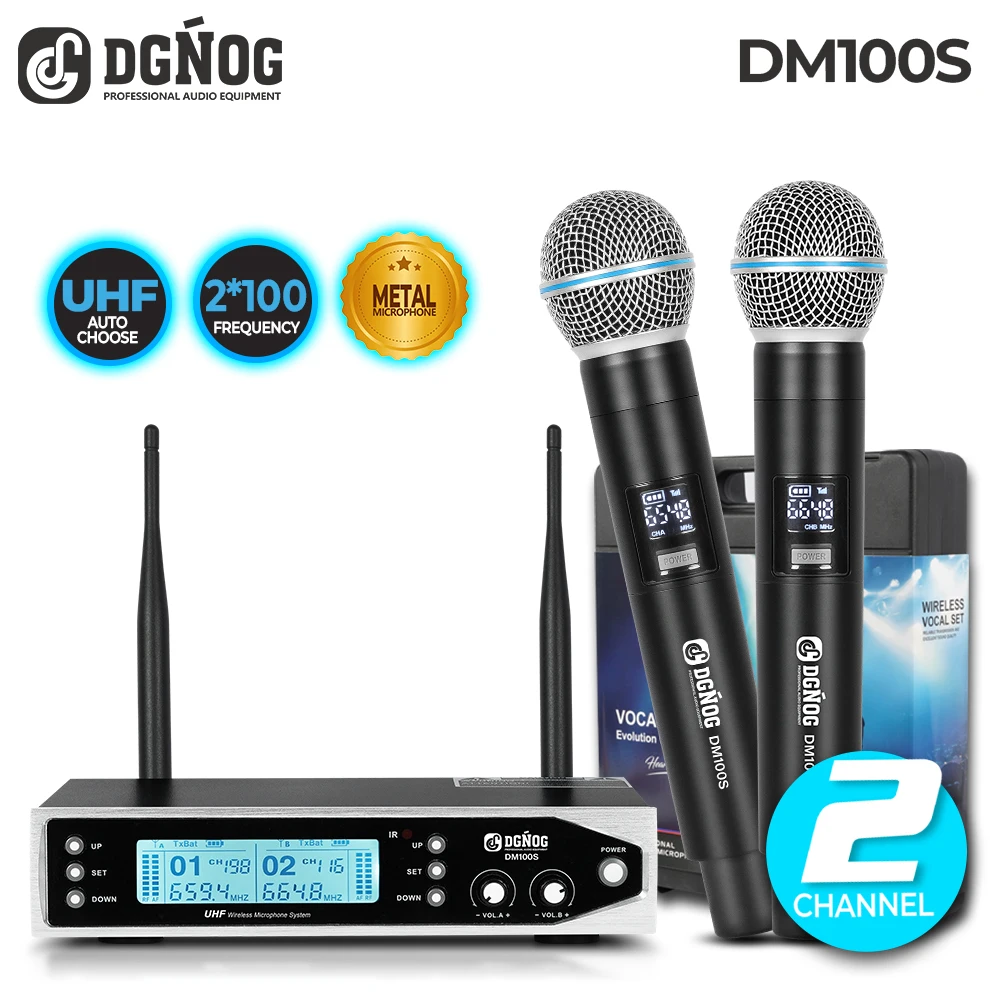 Karaoke Wireless Microphone System DGNOG DM100S 2-Channel UHF Automatic Frequency Pairing 2*100 Bands Suitable for Karaoke DJ
Karaoke Wireless Microphone System DGNOG DM100S 2-Channel UHF Automatic Frequency Pairing 2*100 Bands Suitable for Karaoke DJ