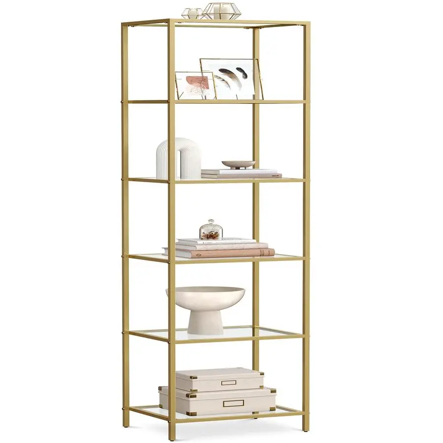 Bookcase, 6Tier Bookshelf, Slim Shelving Unit for Bedroom, Bathroom, Home Office, Tempered Glass, Steel Frame, Metallic Gold UL
Bookcase, 6Tier Bookshelf, Slim Shelving Unit for Bedroom, Bathroom, Home Office, Tempered Glass, Steel Frame, Metallic Gold UL