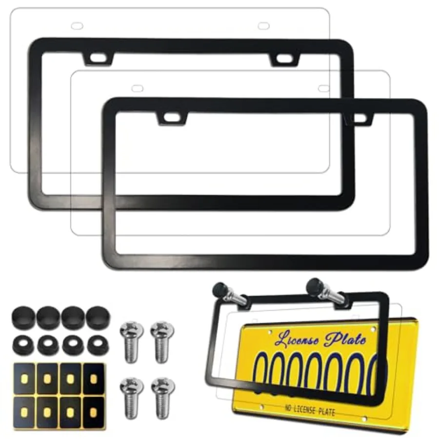 License Plate Frames Covers - Stainless Steel Black Car Tag Holder and Clear Flat Shield, Unbreakable Front Rear Protector with
License Plate Frames Covers - Stainless Steel Black Car Tag Holder and Clear Flat Shield, Unbreakable Front Rear Protector with