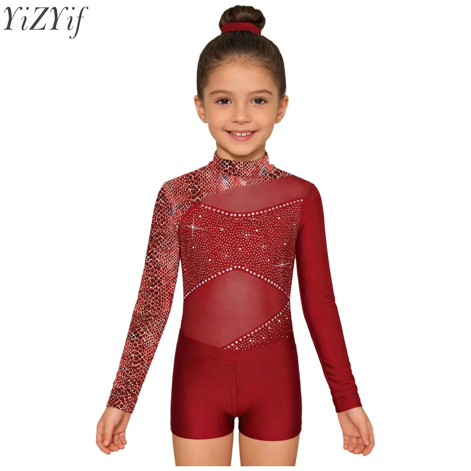 Kids Girls Gymnastics Lyrical Dancewear Long Sleeve Mesh Patchwork Shiny Rhinestones Ballet Dance Leotard+Shorts+Hairband Set
Kids Girls Gymnastics Lyrical Dancewear Long Sleeve Mesh Patchwork Shiny Rhinestones Ballet Dance Leotard+Shorts+Hairband Set