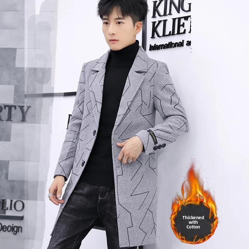 Мужское утепленное шерстяное пальто в корейском стиле: модная деловая повседневная ветровка средней длины для весны, осени и зимы
Мужское утепленное шерстяное пальто в корейском стиле: модная деловая повседневная ветровка средней длины для весны, осени и зимы