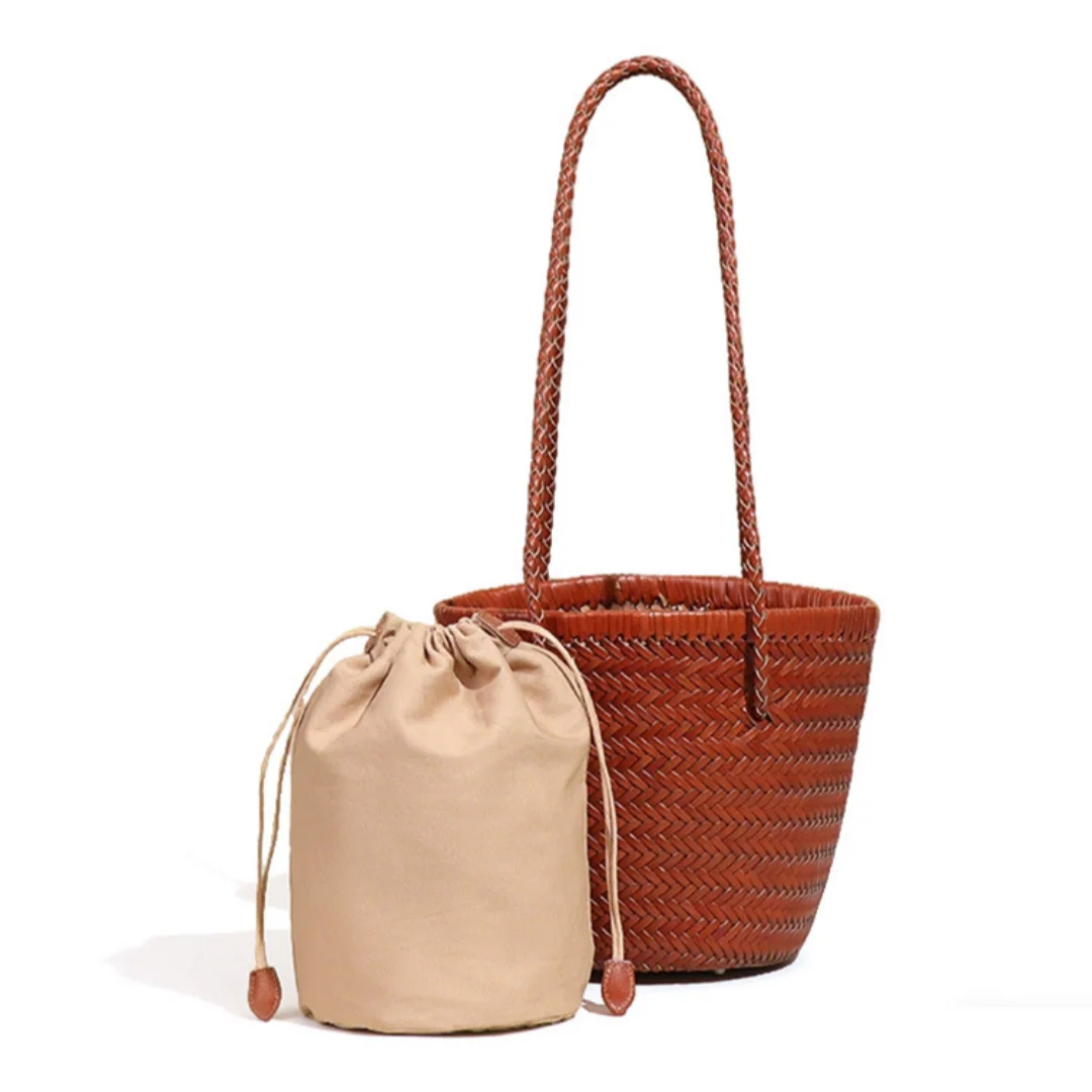 Genuine Leather Handwoven Bucket Bag, Women Bamboo Weave Basket Handbag, Lightweight Casual Beach Shoulder Bag for Vacation
Genuine Leather Handwoven Bucket Bag, Women Bamboo Weave Basket Handbag, Lightweight Casual Beach Shoulder Bag for Vacation