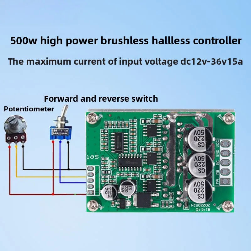 500W Brushless Hall Free Motor Driver Board DC12-36V 15A High Power Foward Reverse Speed Regulator Module Speed Controller
500W Brushless Hall Free Motor Driver Board DC12-36V 15A High Power Foward Reverse Speed Regulator Module Speed Controller