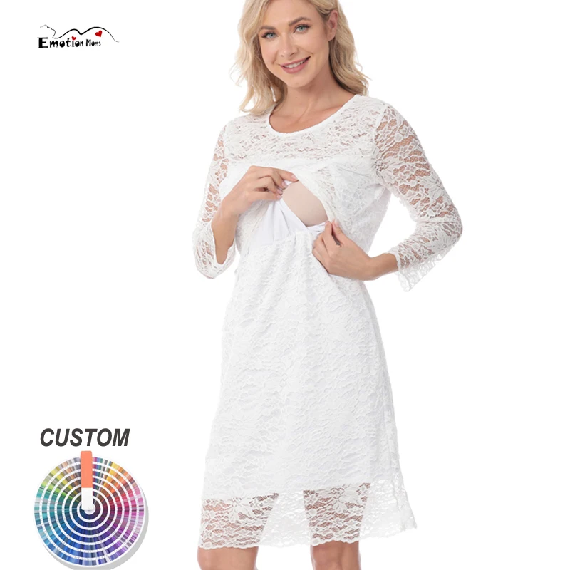 Double Layer Lace Maternity Nursing Dress Round Neck 3/4 Flare Sleeve Elegant Knee Length Overlay Breastfeeding Party Midi Gown
Double Layer Lace Maternity Nursing Dress Round Neck 3/4 Flare Sleeve Elegant Knee Length Overlay Breastfeeding Party Midi Gown