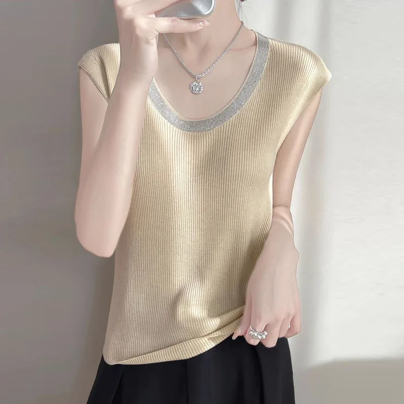 Sueter Feminino Fashion O-Neck Knitted Women Sweater Vest Sleeveless Hot Fix Black Knit Sweater Vest Women Tops Outerwears Q2444
Sueter Feminino Fashion O-Neck Knitted Women Sweater Vest Sleeveless Hot Fix Black Knit Sweater Vest Women Tops Outerwears Q2444