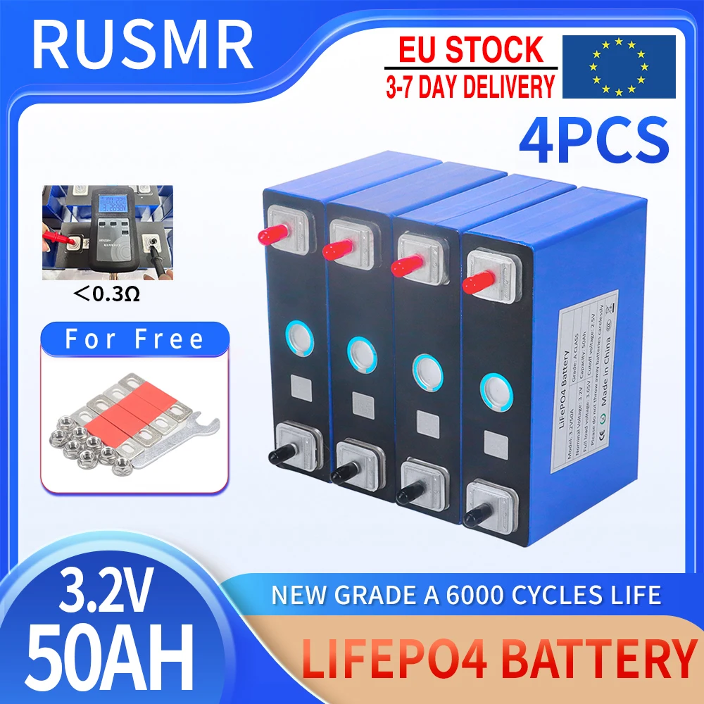 New 4pcs 3.2V 50Ah Lifepo4 Lithium Iron Phosphate Battery DIY 12V 24V 36V 48V Grade A Solar Rechargeable Cells EU 7 Day Delivery
New 4pcs 3.2V 50Ah Lifepo4 Lithium Iron Phosphate Battery DIY 12V 24V 36V 48V Grade A Solar Rechargeable Cells EU 7 Day Delivery