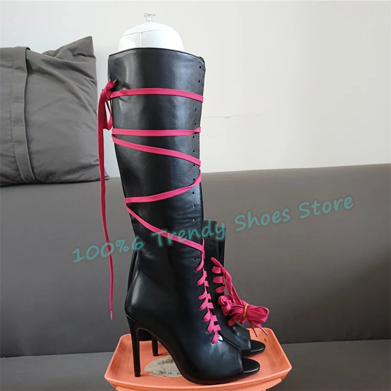 Fashion Mixed Color Lace-Up Hollow-Out Women Cool Boots Peep Toe Stiletto High Heel Mid-Calf Gladiator Boots Lady Summer Sandals
Fashion Mixed Color Lace-Up Hollow-Out Women Cool Boots Peep Toe Stiletto High Heel Mid-Calf Gladiator Boots Lady Summer Sandals