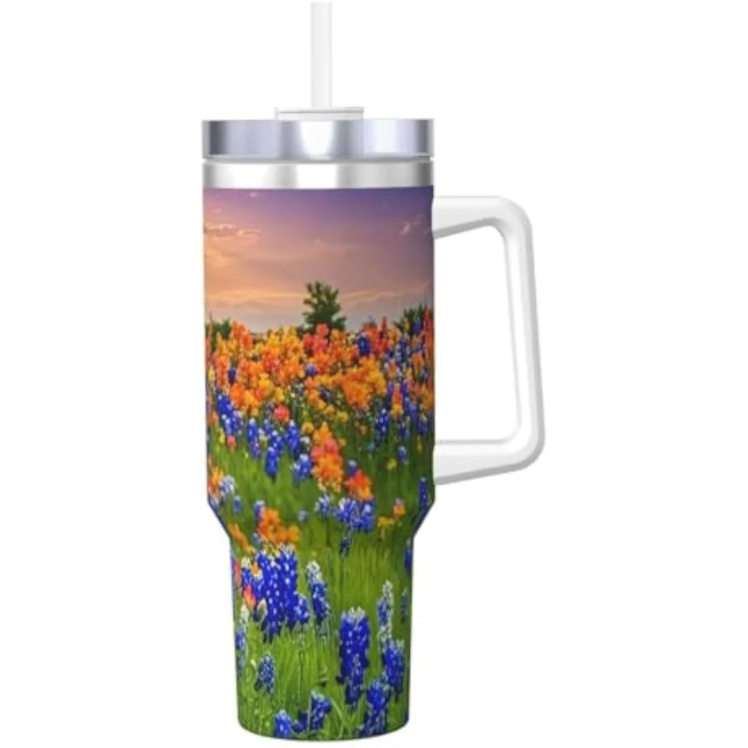 Texas Bluebonnets Scene 40oz Stainless Steel Tumbler With Handle And Straw Travel Cup
Texas Bluebonnets Scene 40oz Stainless Steel Tumbler With Handle And Straw Travel Cup