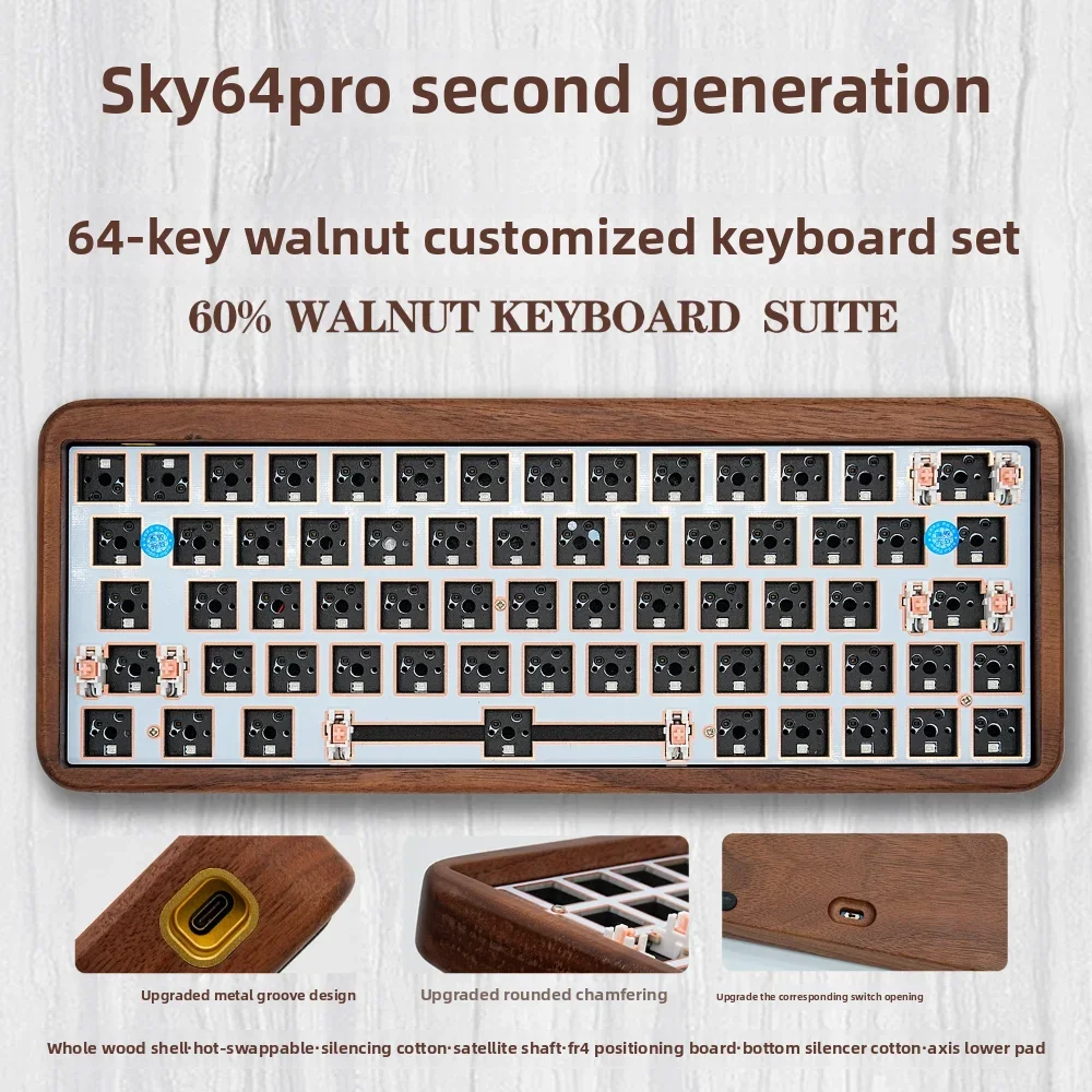 SKY 64 Pro mechanical keyboard kit walnut shell three-mode 60% arrangement customized RGB color light high quality hot-swappable
SKY 64 Pro mechanical keyboard kit walnut shell three-mode 60% arrangement customized RGB color light high quality hot-swappable