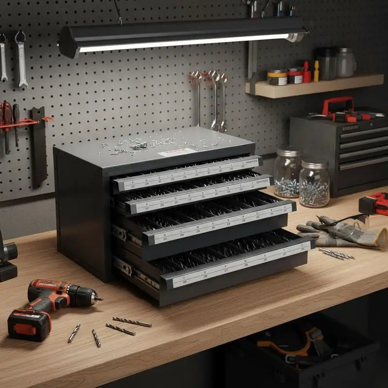 Alphabetical Drill Bit Storage Box 14.75x7.75x12 Inch For Workshop Garage Industrial Plant Three-Drawer Design Label Slots Stackable Metal Construction Organized Tool Management A to Z Compartments
Alphabetical Drill Bit Storage Box 14.75x7.75x12 Inch For Workshop Garage Industrial Plant Three-Drawer Design Label Slots Stackable Metal Construction Organized Tool Management A to Z Compartments