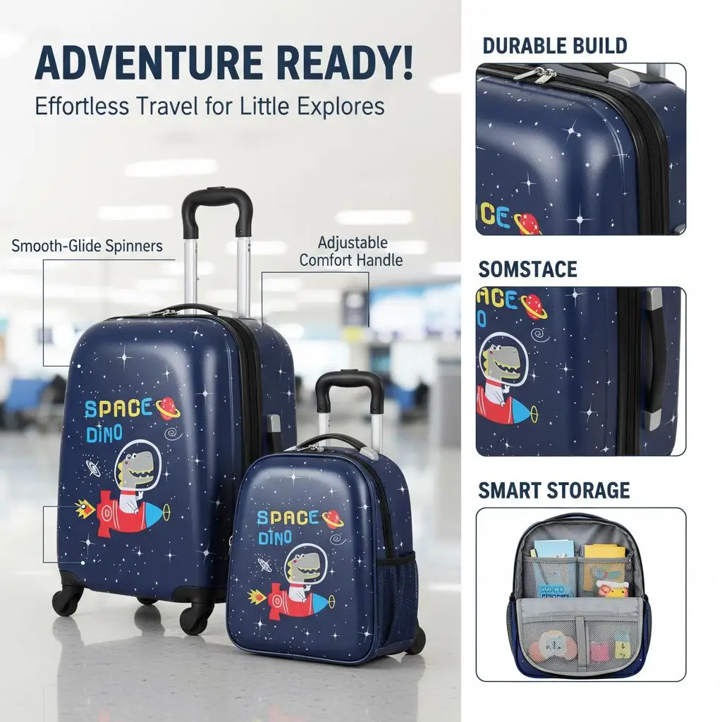Children Suitcase Kit 18 Inch For Travel School Vacation Hard Shell Outer Dual Swivel Wheels Dinosaur Print Luggage Backpack
Children Suitcase Kit 18 Inch For Travel School Vacation Hard Shell Outer Dual Swivel Wheels Dinosaur Print Luggage Backpack