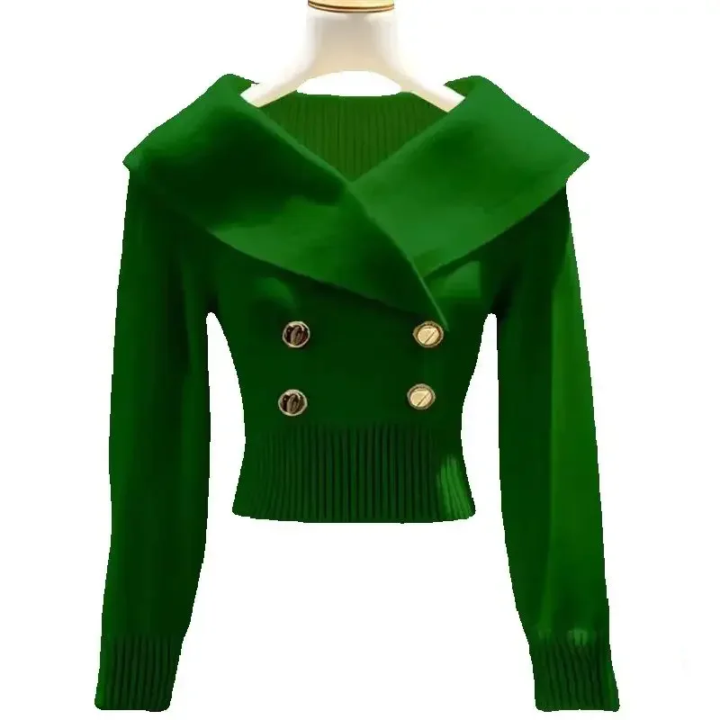 White Big Lapel Knitted Sweater Pullover Women Autumn Winter 2025 New Fashion Waist Short Slim Knitwear Jumper Female Tops B739
White Big Lapel Knitted Sweater Pullover Women Autumn Winter 2025 New Fashion Waist Short Slim Knitwear Jumper Female Tops B739