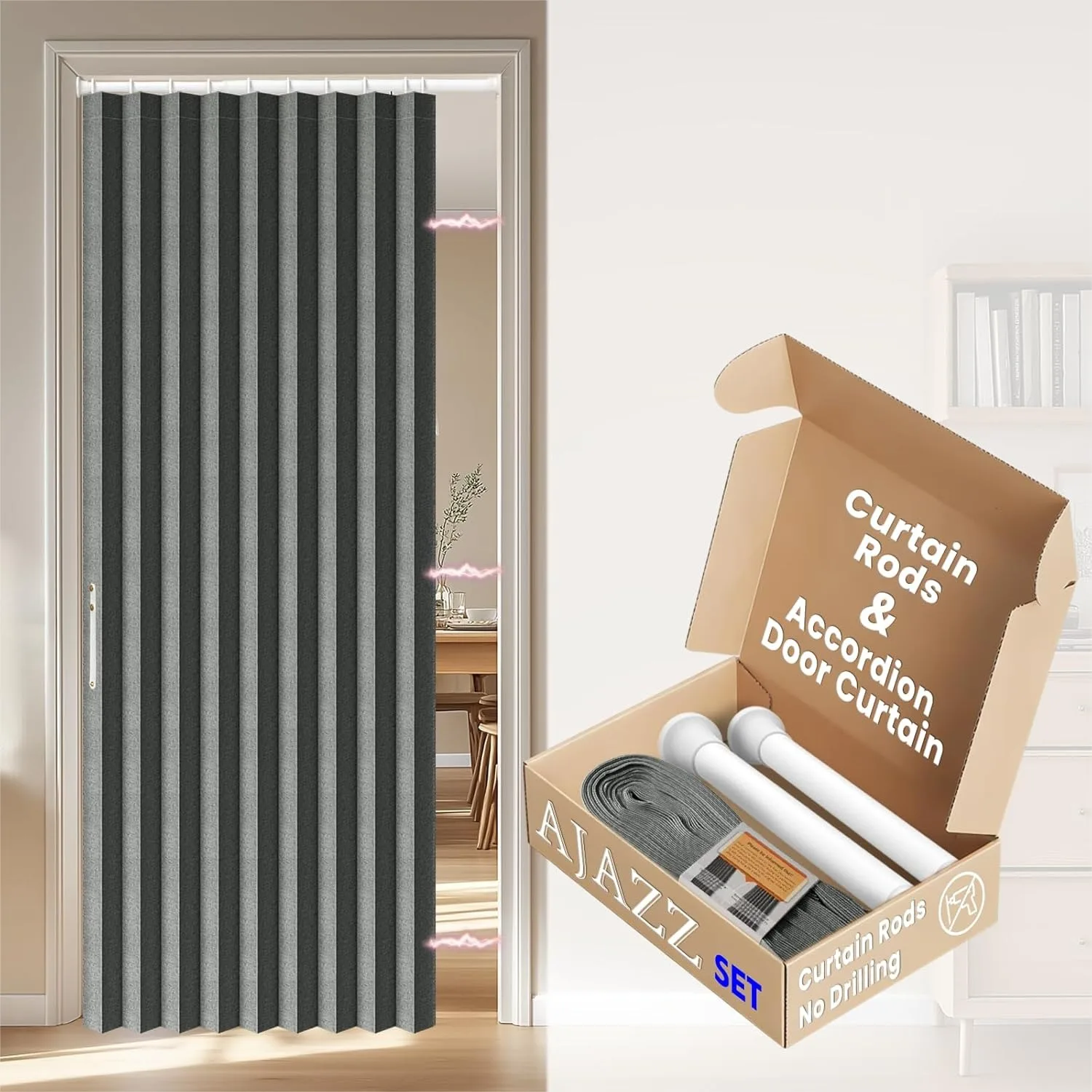Invisible Accordion Door Interior Folding Door Curtain Set with Magnetic Rod, Space-Saving for Bedroom Living Room Doorway,
Invisible Accordion Door Interior Folding Door Curtain Set with Magnetic Rod, Space-Saving for Bedroom Living Room Doorway,