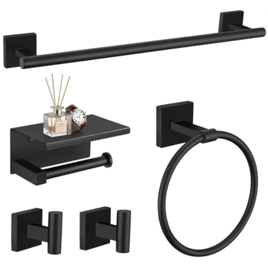 5-Pieces Matte Black Bathroom Hardware Set 23.6 Inch SUS304 Stainless Steel Towel Bar Set Wall Mounted Square Toilet Paper Hold
5-Pieces Matte Black Bathroom Hardware Set 23.6 Inch SUS304 Stainless Steel Towel Bar Set Wall Mounted Square Toilet Paper Hold