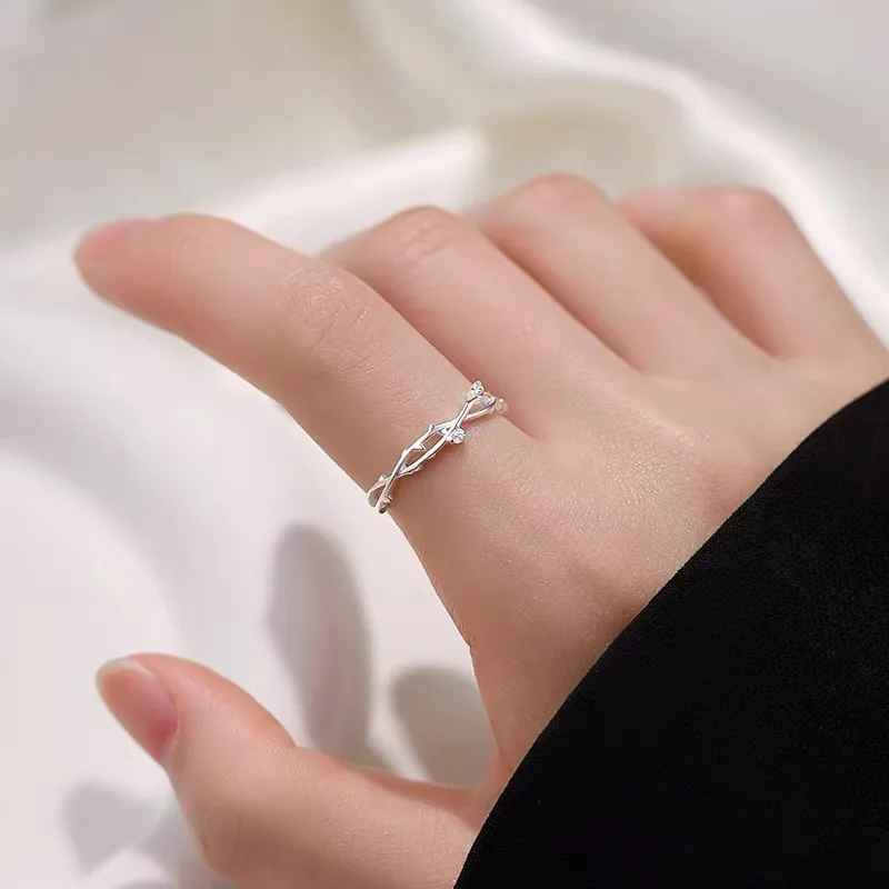 925 silver branch zircon ring light luxury niche plain pattern ring open ring female design high sense
925 silver branch zircon ring light luxury niche plain pattern ring open ring female design high sense