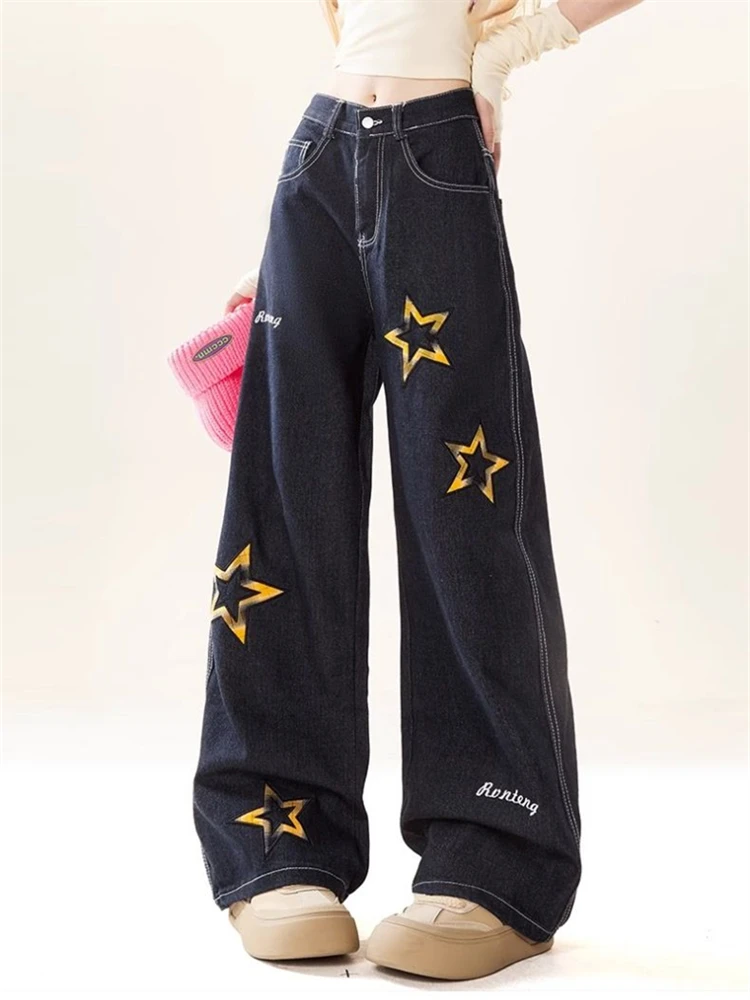 Women's Star Pattern Baggy Unisex Black Jeans Street Girl Bottoms Wide-leg Pants Female Fashion High Waist Denim Trousers
Women's Star Pattern Baggy Unisex Black Jeans Street Girl Bottoms Wide-leg Pants Female Fashion High Waist Denim Trousers
