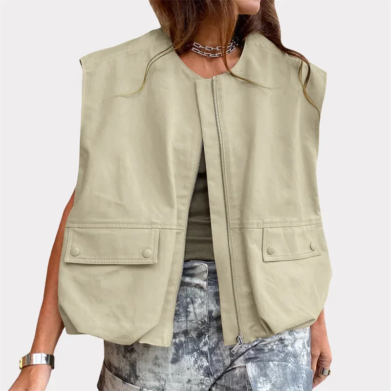 Cargo Waistcoat Women Clothes Solid Color Round Neck Zip Up Sleeveless Oversized Jacket 2000s Coat Tops Streetwear
Cargo Waistcoat Women Clothes Solid Color Round Neck Zip Up Sleeveless Oversized Jacket 2000s Coat Tops Streetwear