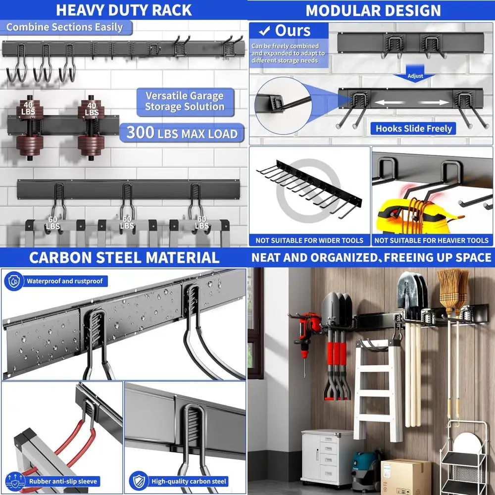 64-Inch Durable Wall-Mounted Garden Tool Rack with 10 Adjustable Hooks for Garage, Shed, and Workshop (Black)
64-Inch Durable Wall-Mounted Garden Tool Rack with 10 Adjustable Hooks for Garage, Shed, and Workshop (Black)
