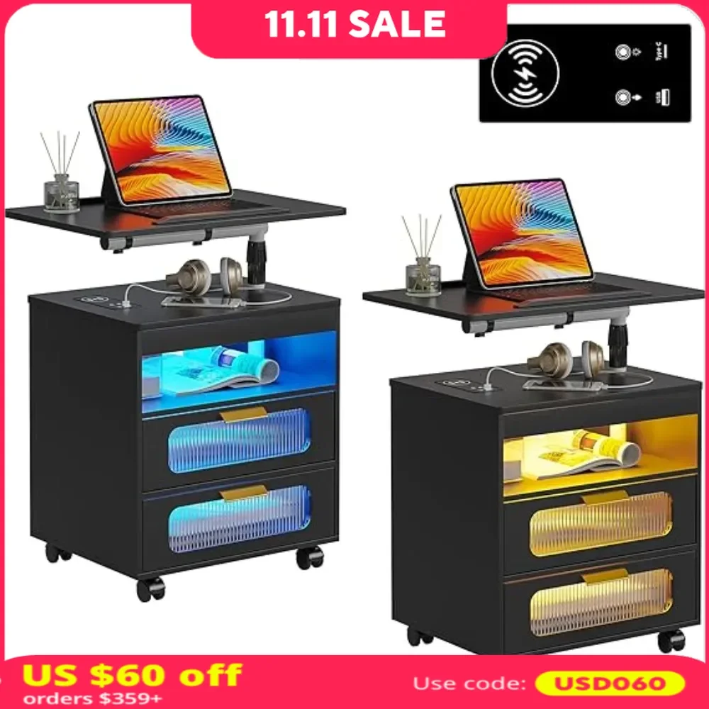 Nightstand Set of 2 with Wireless Charging Station 2 Drawers Nightstand Adjustable Smart LED Night Stand
Nightstand Set of 2 with Wireless Charging Station 2 Drawers Nightstand Adjustable Smart LED Night Stand