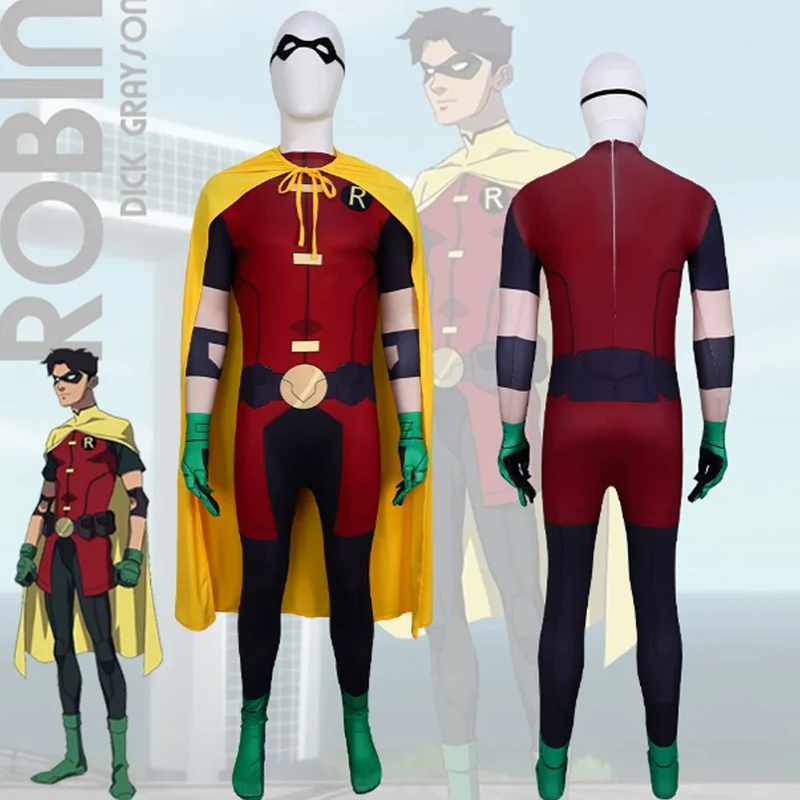 Anime Teen Titans Robin Jumpsuit Cloak Gloves for Unisex Adult Halloween Party Cosplay Costume Performance Uniform
Anime Teen Titans Robin Jumpsuit Cloak Gloves for Unisex Adult Halloween Party Cosplay Costume Performance Uniform