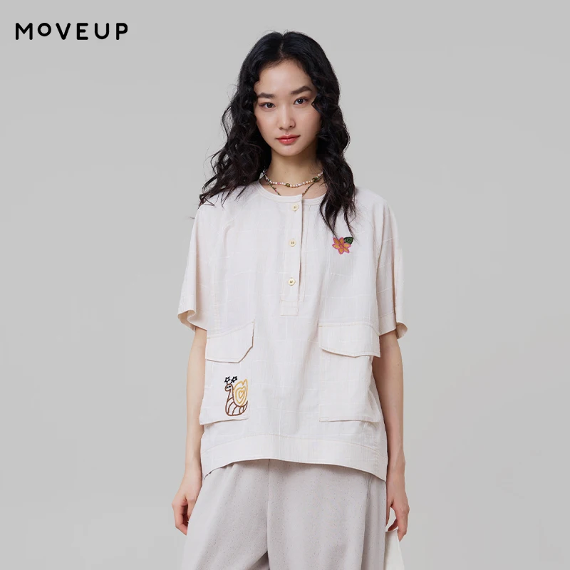 MOVEUP Women's Plaid Short Sleeve Blouses Snail Flower Embroidery Summer Half Button Big Pocket Crew Neck Casual Top 3ELX20403
MOVEUP Women's Plaid Short Sleeve Blouses Snail Flower Embroidery Summer Half Button Big Pocket Crew Neck Casual Top 3ELX20403