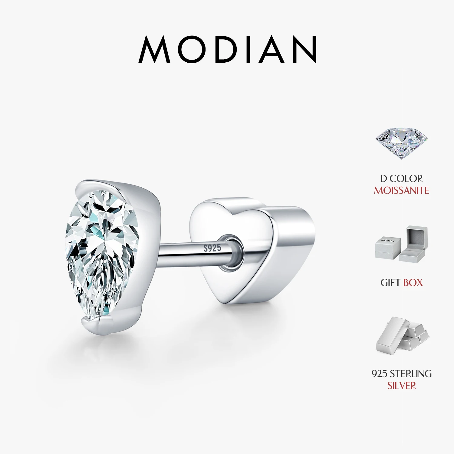 MODIAN 925 Sterling Sliver Fashion Pear Cut Moissanite Heart Screw Small Stud Earrings For Women & Men Fine Jewelry
MODIAN 925 Sterling Sliver Fashion Pear Cut Moissanite Heart Screw Small Stud Earrings For Women & Men Fine Jewelry