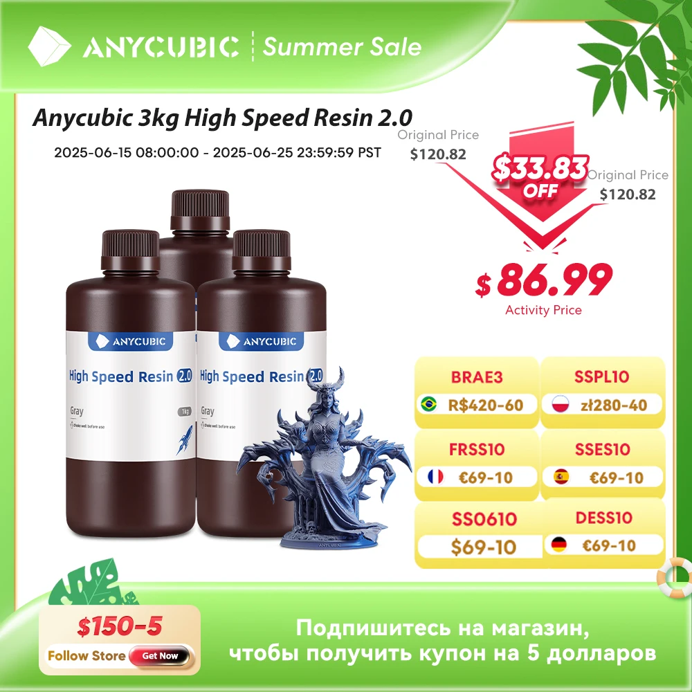ANYCUBIC Высокоскоростная смола для LCS SLA 3d-принтера 3X Быстрая печать 405 нм Скорость смолы Быстрое затверждение для Photon Mono M5S
ANYCUBIC Высокоскоростная смола для LCS SLA 3d-принтера 3X Быстрая печать 405 нм Скорость смолы Быстрое затверждение для Photon Mono M5S