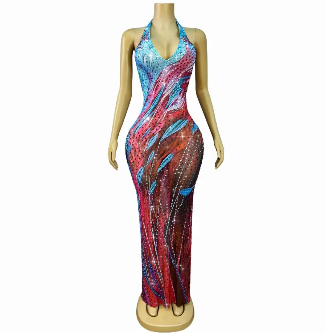 Haizhongye Women Halter V Neck Blue Red Gradient Rhinestone Mermaid Dress Sheer Mesh Slim Evening Prom Gown
Haizhongye Women Halter V Neck Blue Red Gradient Rhinestone Mermaid Dress Sheer Mesh Slim Evening Prom Gown