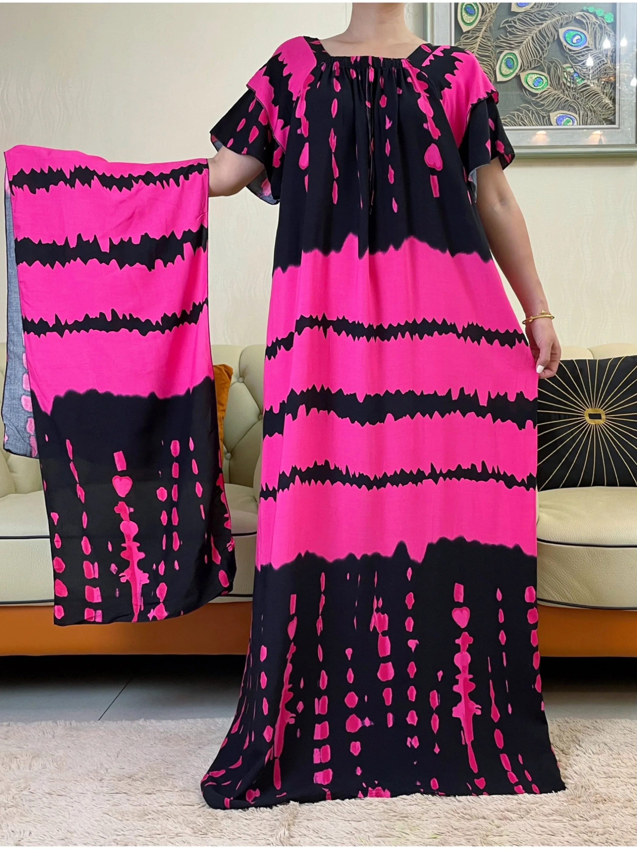 New African Summer Short Sleeve Boat Neck Loose Dress Tie Dye Pure Cotton Loose Boubou Maxi Islam Women Abaya Party Clothing
New African Summer Short Sleeve Boat Neck Loose Dress Tie Dye Pure Cotton Loose Boubou Maxi Islam Women Abaya Party Clothing