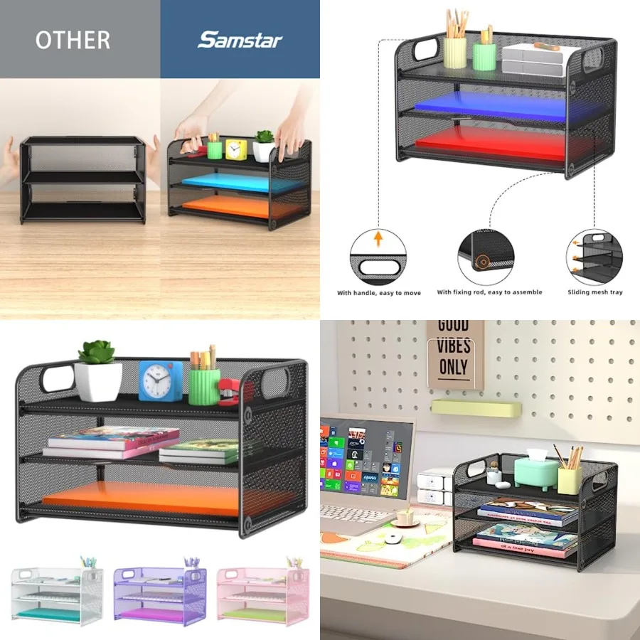 3 Tier Letter Tray Paper Organizer with Handle, Mesh Desk Organizer Paper Sorter File Rack Shelves, Black
3 Tier Letter Tray Paper Organizer with Handle, Mesh Desk Organizer Paper Sorter File Rack Shelves, Black