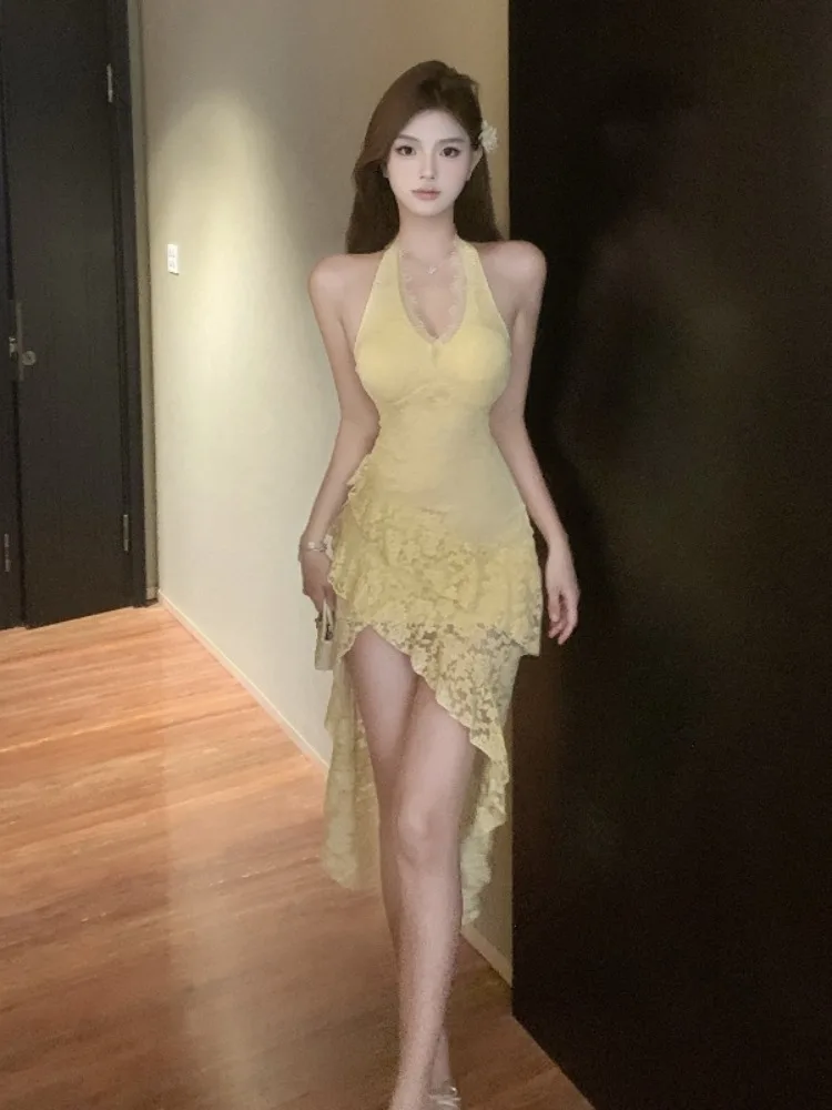 Sexy Lace Splice Backless V-Neck Hanging Neck Dress Women Summer Pure Desire Lace Trim Slim Fit Long Skirt Bodycon Dress
Sexy Lace Splice Backless V-Neck Hanging Neck Dress Women Summer Pure Desire Lace Trim Slim Fit Long Skirt Bodycon Dress