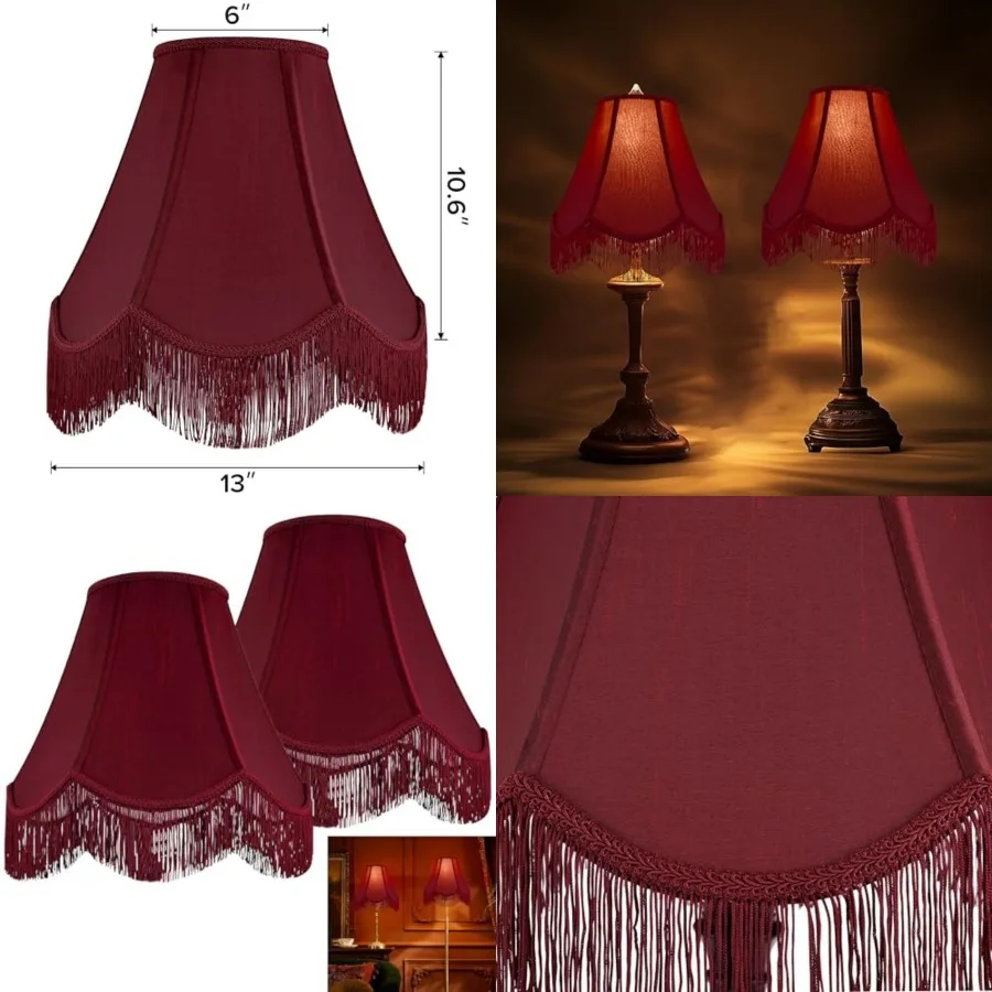 Set of 2 Silk Scalloped Lamp Shade, Petal Edge Braid with Fringe Trim, 6"x13"x10.6" Spider,Victorian Bell Lamp Shades, Replacem
Set of 2 Silk Scalloped Lamp Shade, Petal Edge Braid with Fringe Trim, 6"x13"x10.6" Spider,Victorian Bell Lamp Shades, Replacem