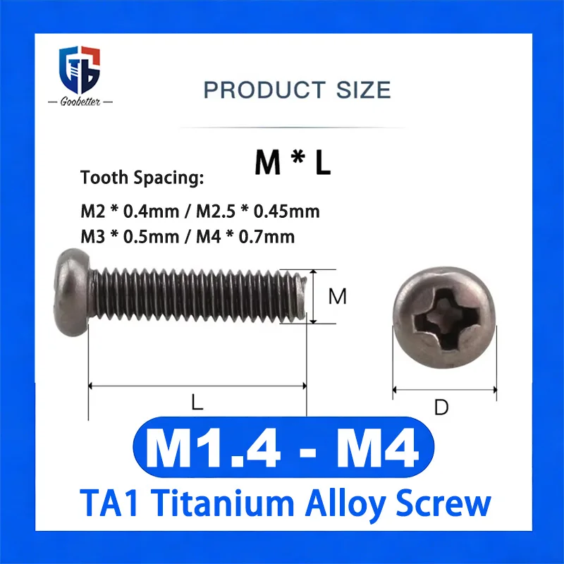 10Pcs TA2 Titanium Alloy Screws Phillips Pan Head Round Machine Screws M1.4 M1.6 M2 M3 M4 Corrosion Resistant Titanium Fasteners
10Pcs TA2 Titanium Alloy Screws Phillips Pan Head Round Machine Screws M1.4 M1.6 M2 M3 M4 Corrosion Resistant Titanium Fasteners