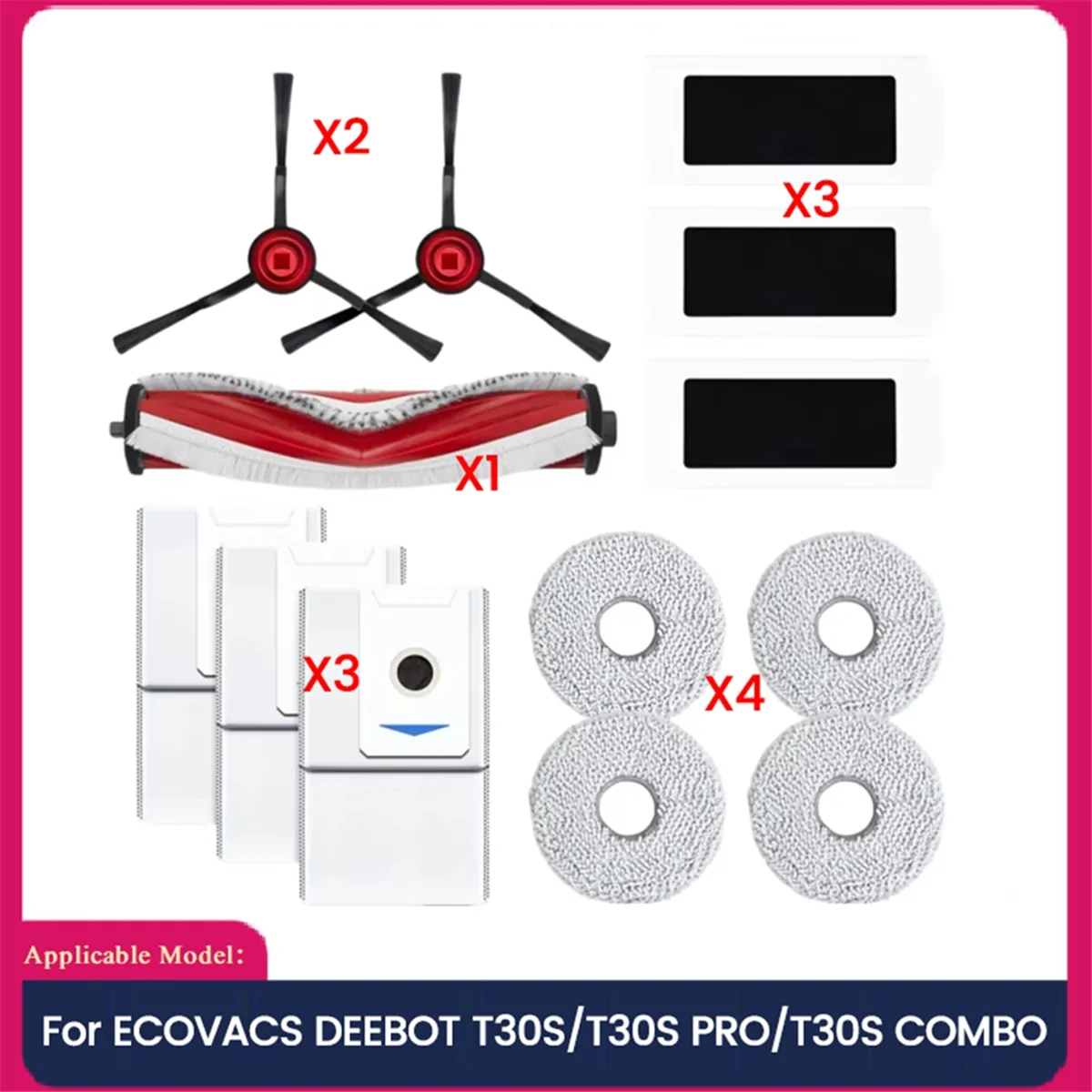 Replacement Parts for ECOVACS DEEBOT T30S/T30S PRO/T30S COMBO Robot Vacuum Cleaner Main Side Brush Filter Mop Dust Bag A
Replacement Parts for ECOVACS DEEBOT T30S/T30S PRO/T30S COMBO Robot Vacuum Cleaner Main Side Brush Filter Mop Dust Bag A