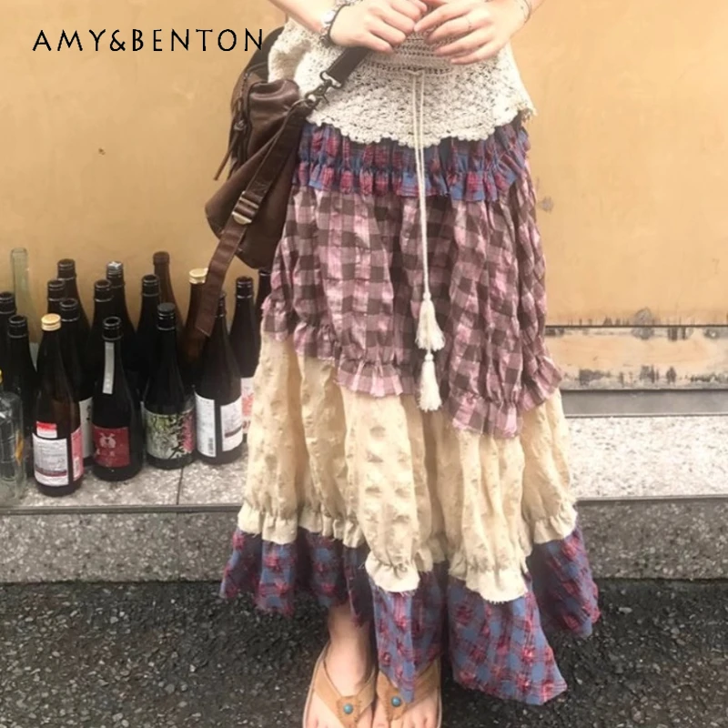 Summer Retro Women's Clothing Colorful Plaid Splicing Loose A-Line Skirt Personalized Fashion Thin Versatile Long Skirts Ladies
Summer Retro Women's Clothing Colorful Plaid Splicing Loose A-Line Skirt Personalized Fashion Thin Versatile Long Skirts Ladies