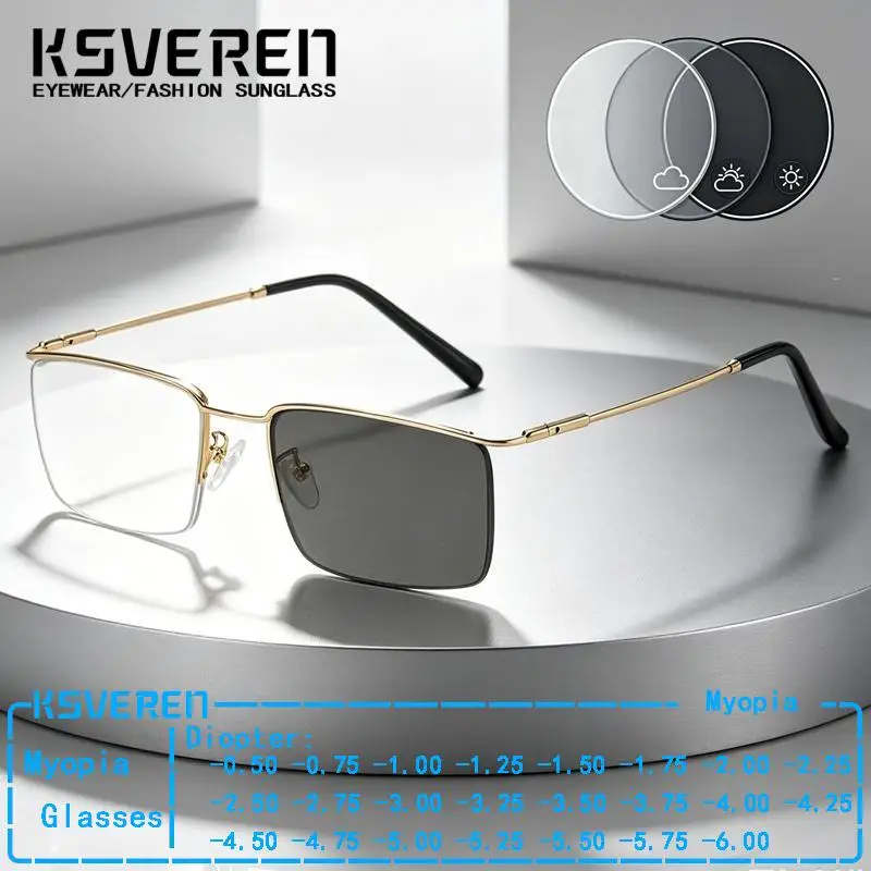Metal Half Frame Photochromic Myopia Glasses Men Women Formal Business Outdoor Color Changing Prescription Eyewear Minus Diopter
Metal Half Frame Photochromic Myopia Glasses Men Women Formal Business Outdoor Color Changing Prescription Eyewear Minus Diopter