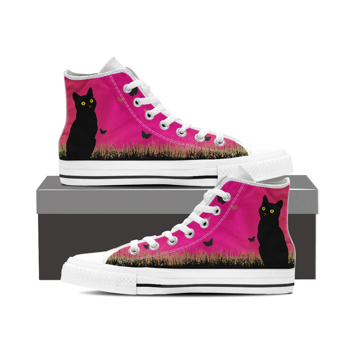 ELVISWORDS Black Cartoon Cat Pattern High Top Shoes Gradient Color Vulanized Walking Shoes For Teen Grils Spring Autumn 2022
ELVISWORDS Black Cartoon Cat Pattern High Top Shoes Gradient Color Vulanized Walking Shoes For Teen Grils Spring Autumn 2022