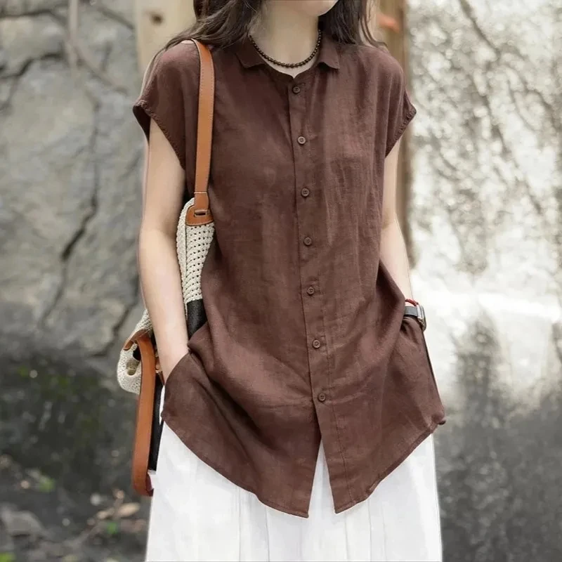 Retro Artistic Pure Color Midi Unique Short Sleeve Women's Shirt Summer New Style Youthful Fashionable Large Size Loose Top
Retro Artistic Pure Color Midi Unique Short Sleeve Women's Shirt Summer New Style Youthful Fashionable Large Size Loose Top