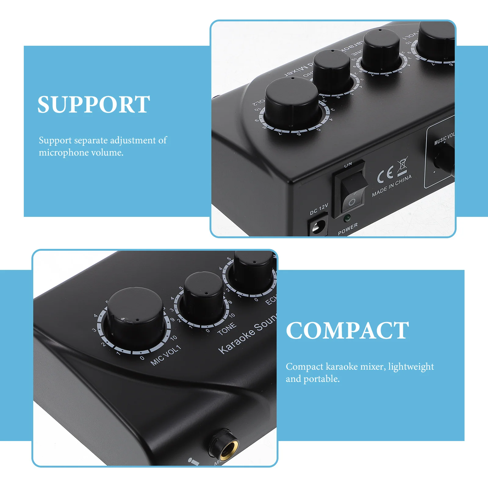 Karaoke Mixer Dual Microphone Inputs Black Cable Included Audio DJ Equipment System Mini Sound Mixers Low Noise TONE for Stage
Karaoke Mixer Dual Microphone Inputs Black Cable Included Audio DJ Equipment System Mini Sound Mixers Low Noise TONE for Stage