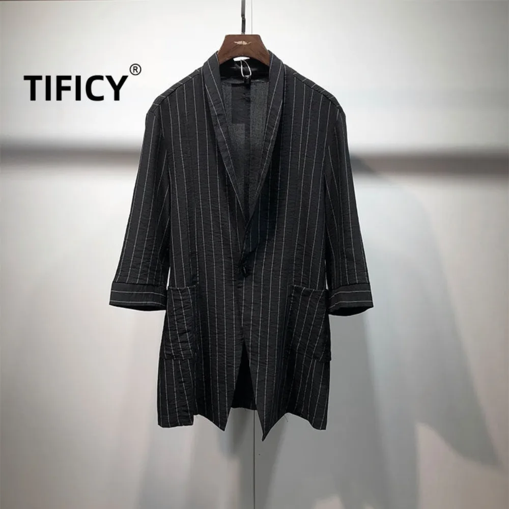 High Street Summer Japanese Thin Cotton Linen Loose Striped Seven Quarter Sleeve Blazer Men's Fashionable Slim Fit Thin Jacket
High Street Summer Japanese Thin Cotton Linen Loose Striped Seven Quarter Sleeve Blazer Men's Fashionable Slim Fit Thin Jacket