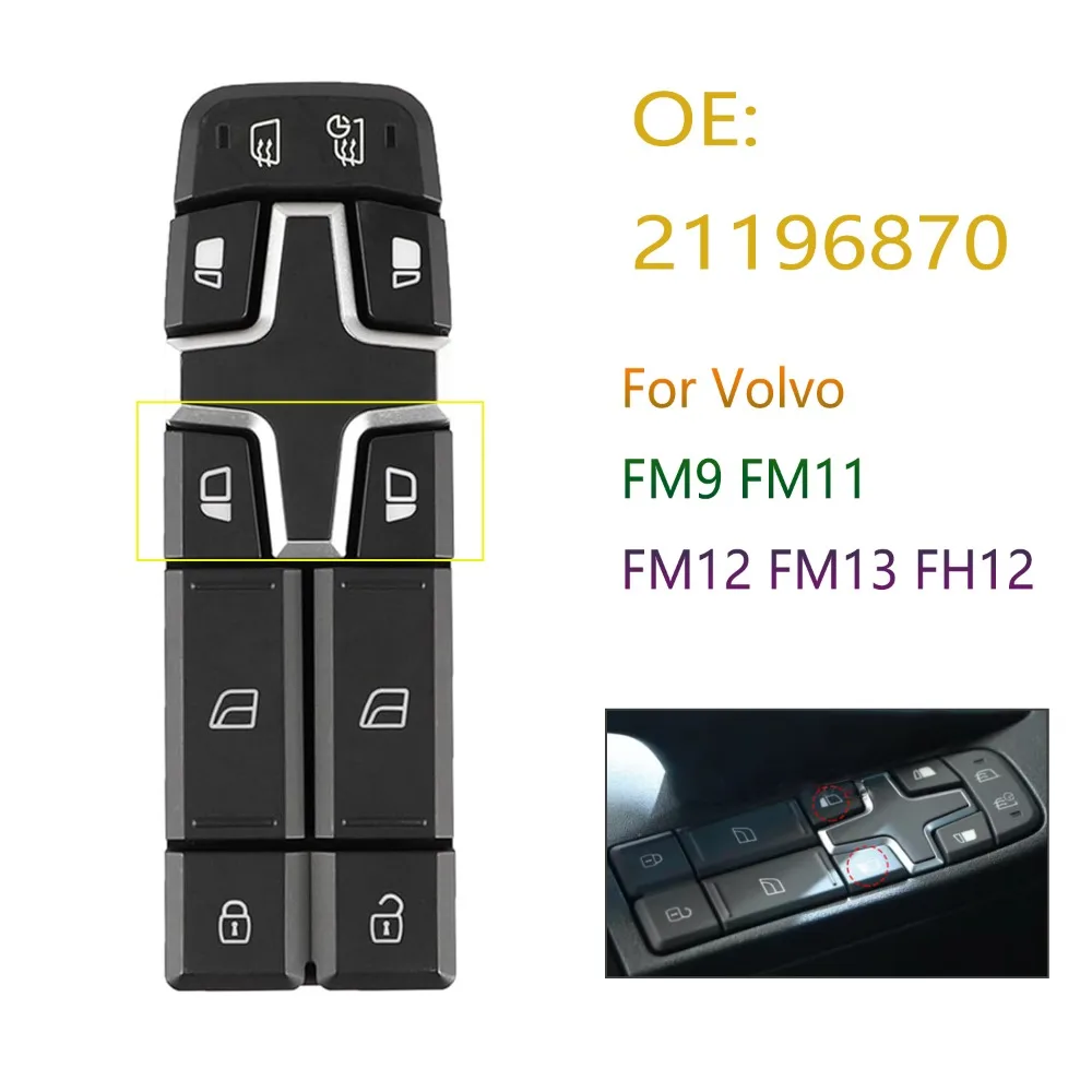 21196870 Автомобильные аксессуары для грузовиков Volvo FM9 FM11 FM12 FM13 FH12, электрический переключатель стеклоподъемника со стороны водителя, детали кнопки подъемника
21196870 Автомобильные аксессуары для грузовиков Volvo FM9 FM11 FM12 FM13 FH12, электрический переключатель стеклоподъемника со стороны водителя, детали кнопки подъемника