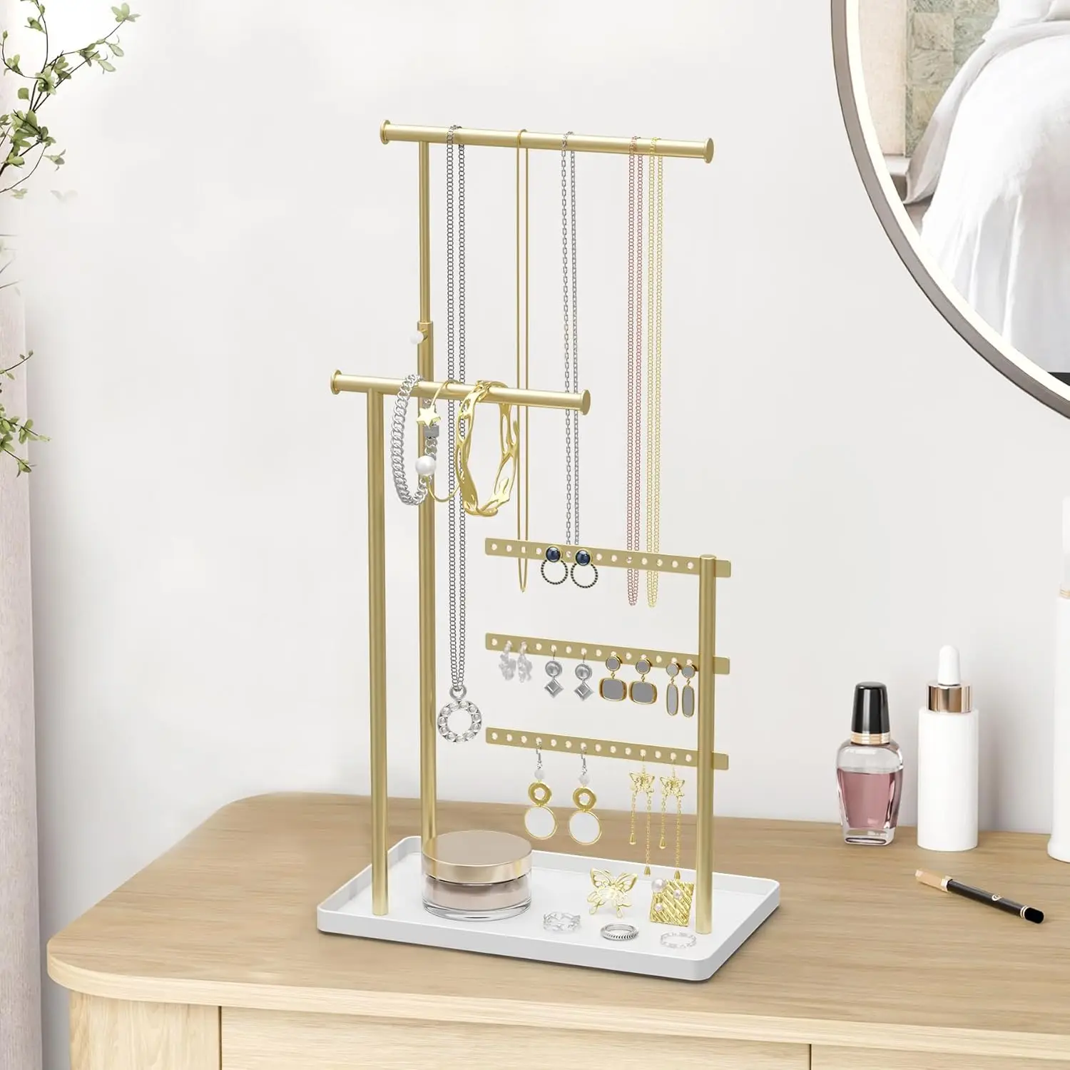 White Metal Earring Storage Rack Women Jewelry Dressing Table Organizer Shelf For Necklace Rings Show Stand
White Metal Earring Storage Rack Women Jewelry Dressing Table Organizer Shelf For Necklace Rings Show Stand