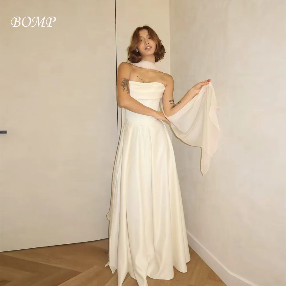 BOMP Elegant Evening Dress Strapless Pleat Draped Floor Length Ivory Satin Formal Occasion Wedding Party Gown Customized Simple
BOMP Elegant Evening Dress Strapless Pleat Draped Floor Length Ivory Satin Formal Occasion Wedding Party Gown Customized Simple